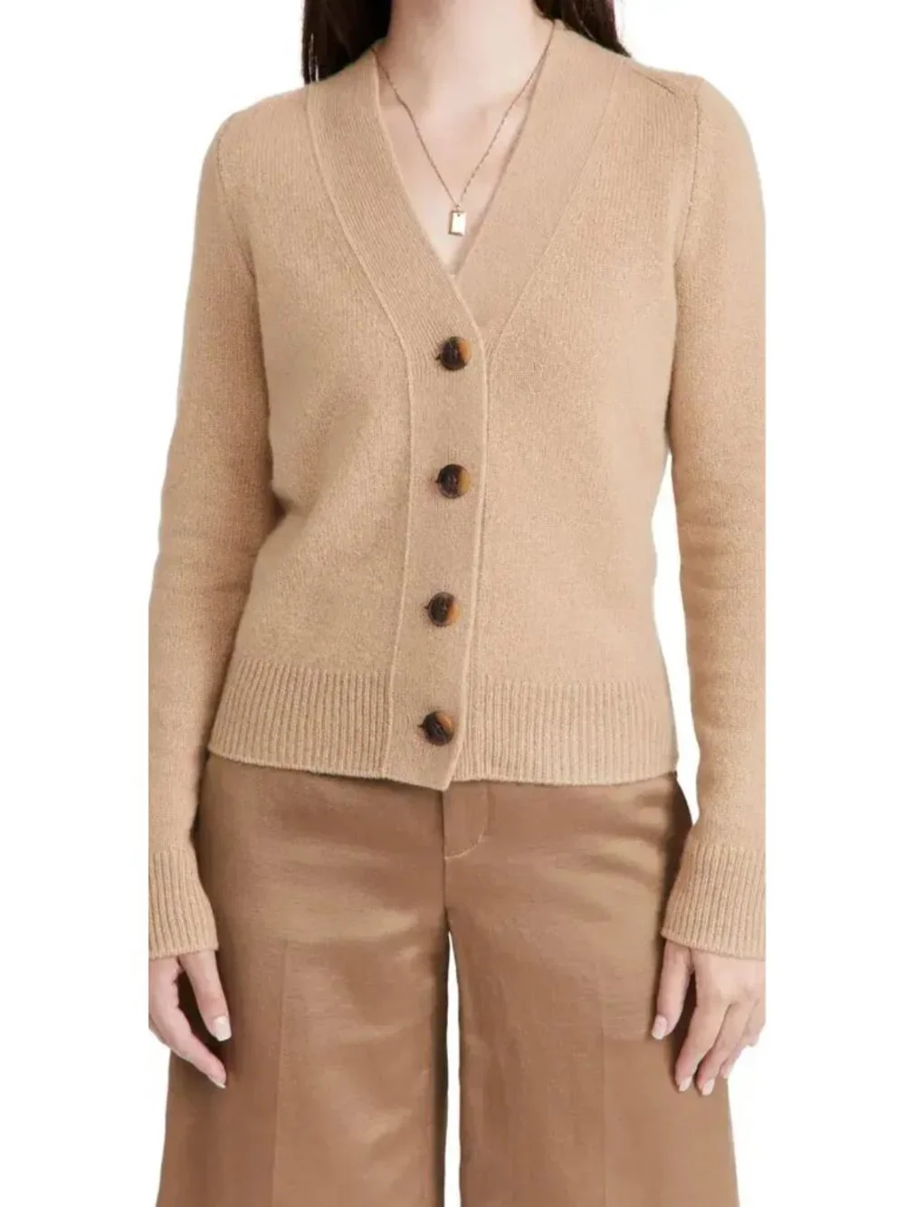 Vince Shrunken Button Cashmere Cardigan In Sand M $375